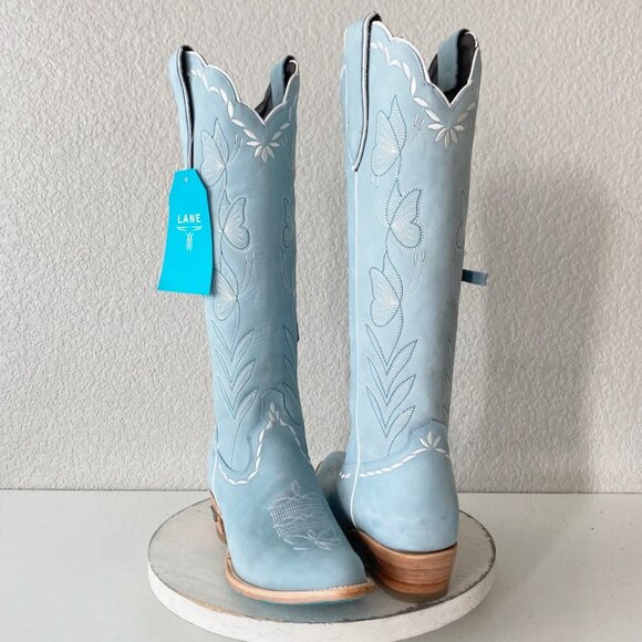 Lane SWEET MEMORIES Knee High Womens Cowboy Boots 7 Light Blue Cowgirl Western - Picture 11 of 11